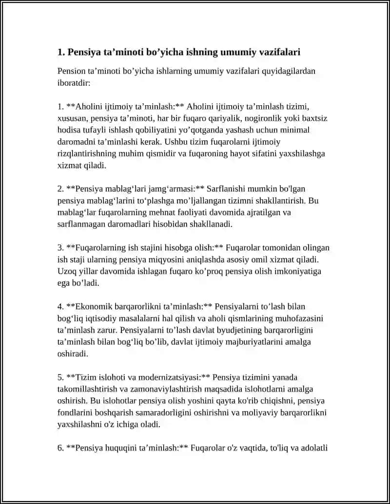 PENSIYA TAʼMINOTI BOʼYICHA ISHNI TAVSIFLANG 3