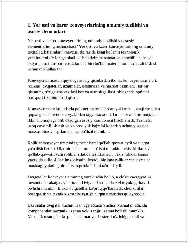 Yer osti va karar konveyerlarining umumiy tuzilishi va asosiy elementlari 3