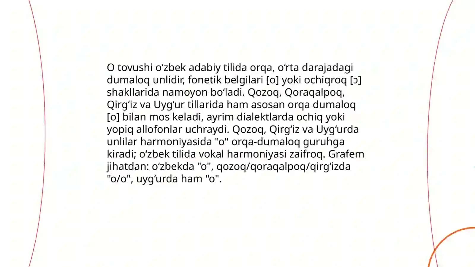 O'ZBEK ADABIY TILIDA O |A |E TOVISHI VA GRAFEMASINING QOZOQ QOROQALPOQ, QIRG'IZ, UYG'UR ADABIY TILLARIDA MUVOFIQLARI 3