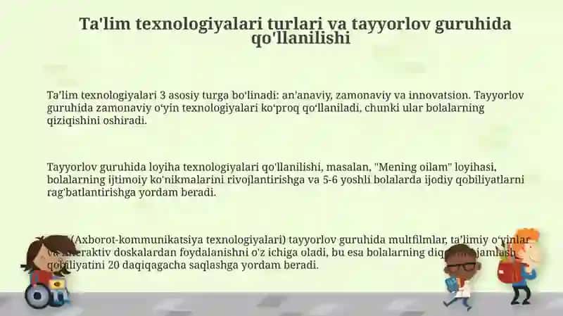 Ta'lim texnologiyalari turlari va tayyorlov guruhida qo'llanilishi 3