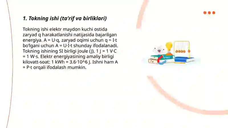 Tokning ishi va quvvati. Joul Lenz qonuni 3