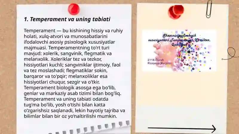 Shaxsning individual tipologik xususiyatlari. Temperament 3