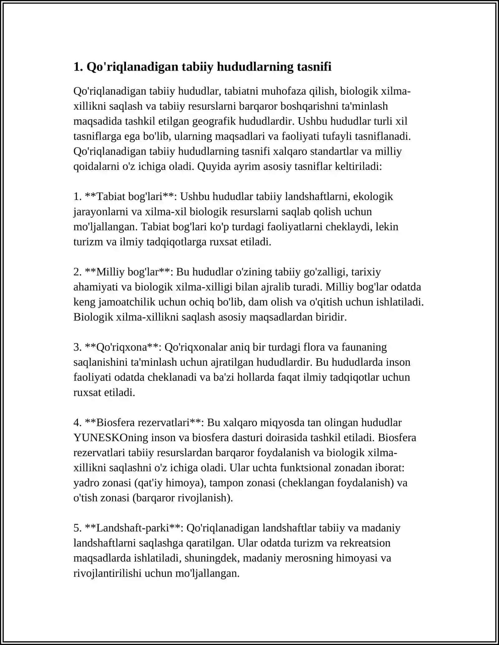 MUHOFAZA ETILADIGAN TABIIY HUDUDLARNI TASNIFLASHNING UMUMIY MASALALARI 3