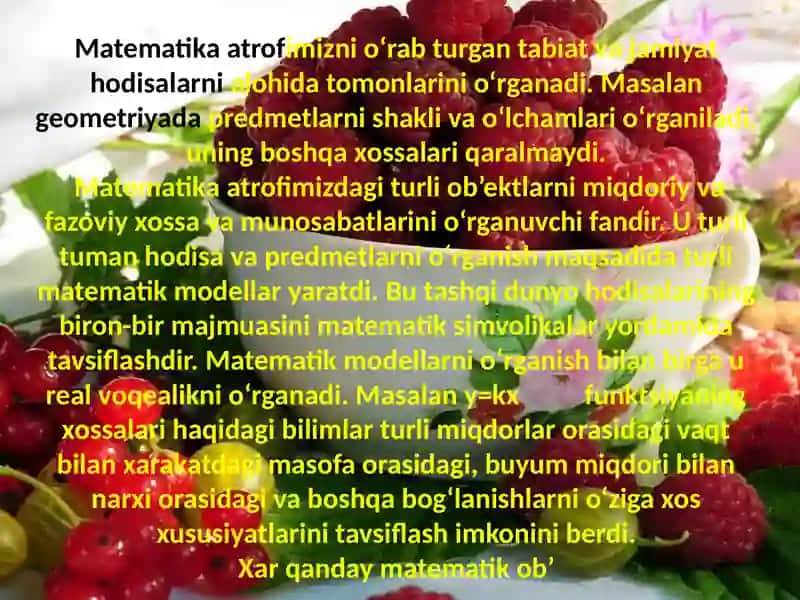 ZAHZOXON MAMAJONOVANING MATEMATIKA FANIDAN TAYYORLAGAN SLAYTI 3