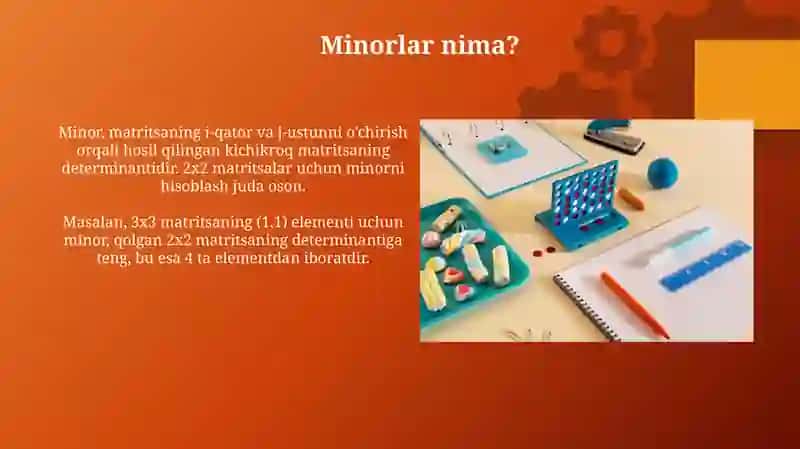 Minorlar va algebraik toʻldiruvchilar 3