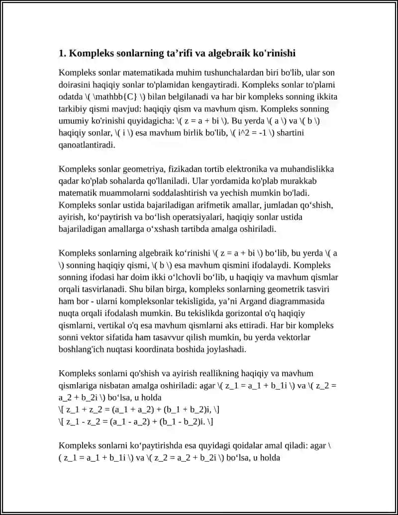 KOMPLEKS SONLAR VA ULAR USTIDA AMALLAR 3