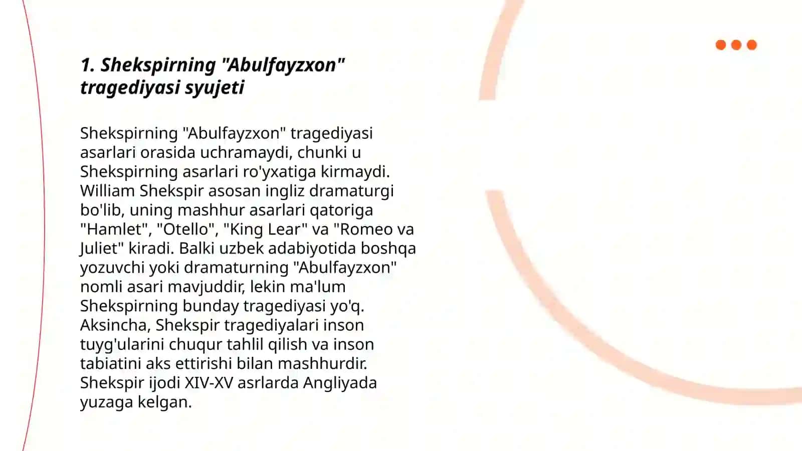 Shekspirning "Abulfayzxon" tragediyasiga syujet, obraz, metal tipologiyasi 3
