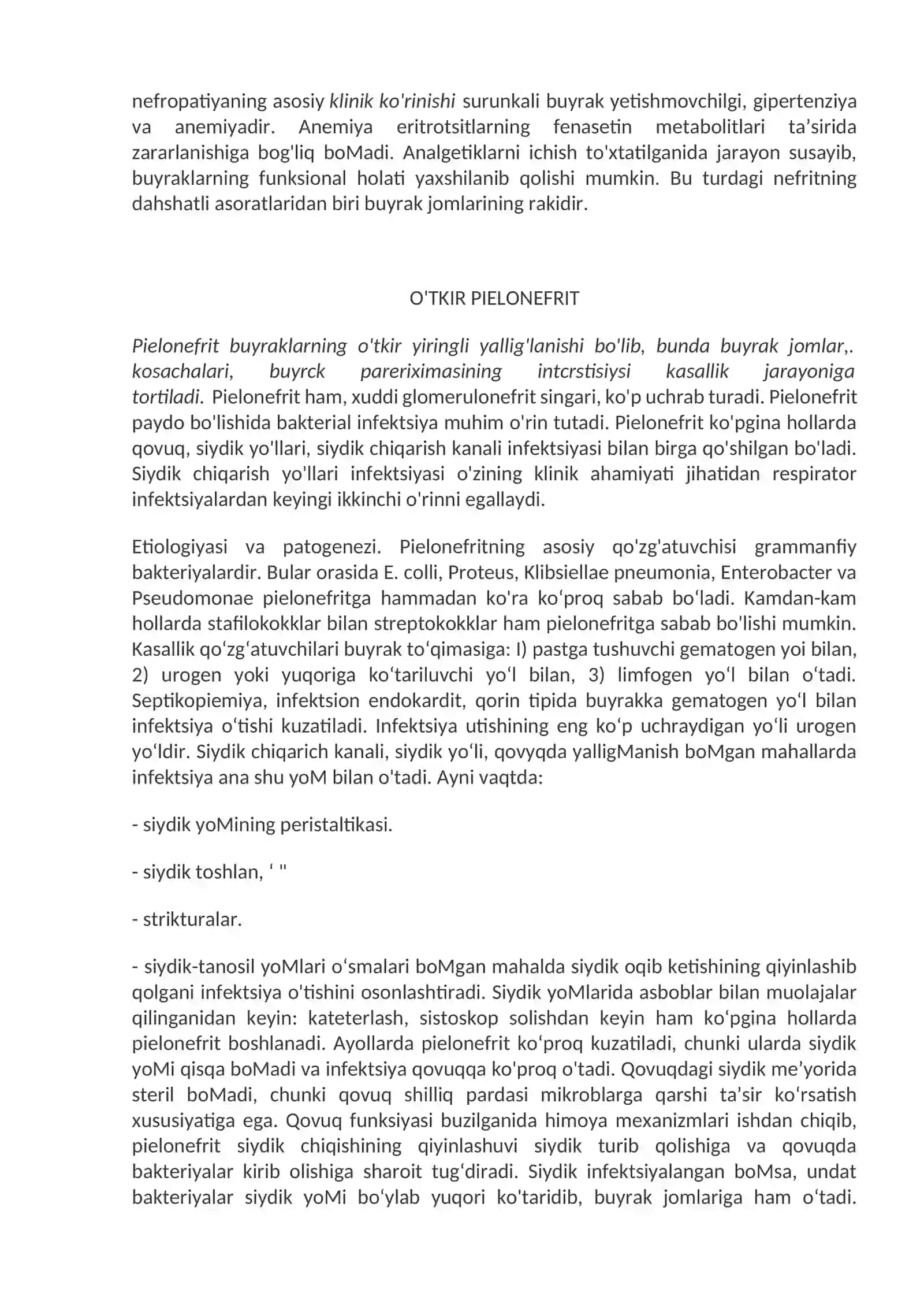 Buyraklarning tubulointerstisial kasalliklari. Buyraklar о‘samalari 3