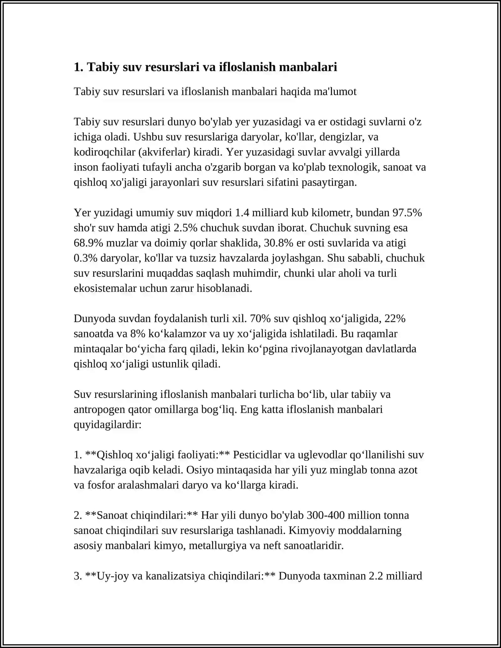 TABIIY SUVLARDA IFLOSLANISH VAUZ-UZIDAN TOZALANISHJARAYONLARI JARAYONI 3