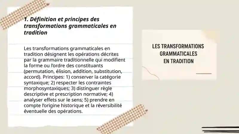 Les transformations grammaticales en tradition 3