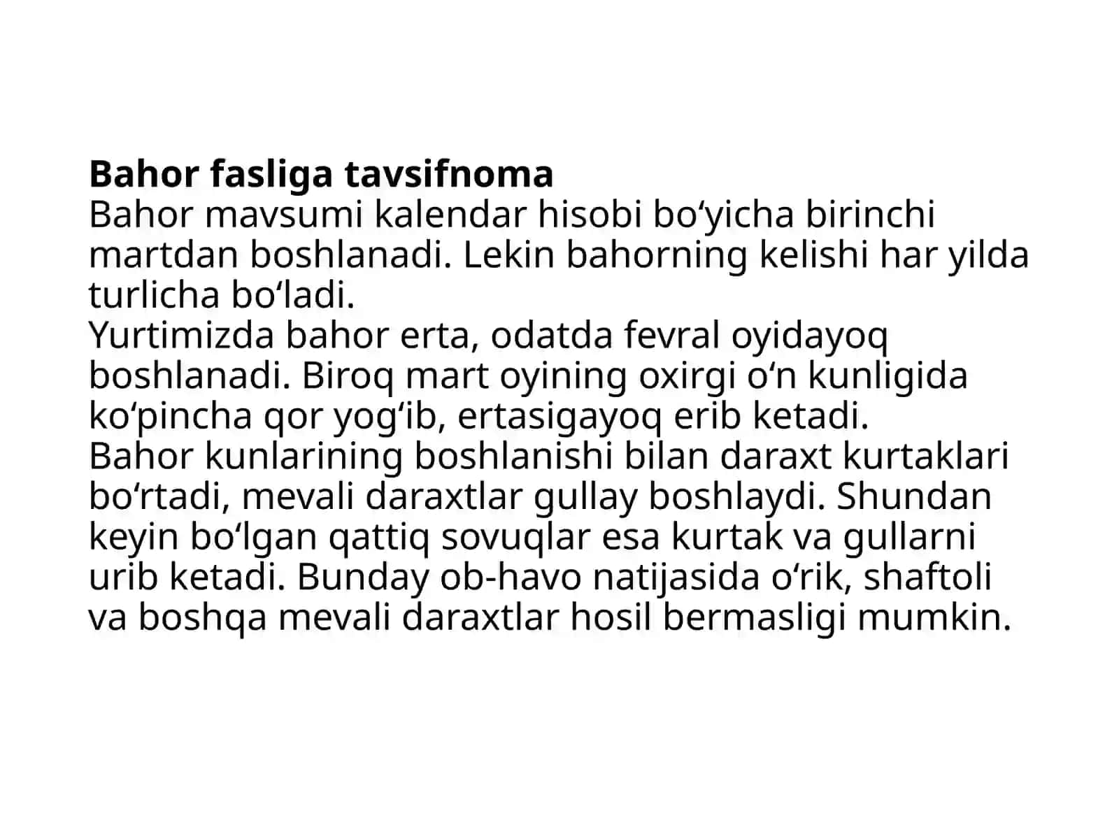 Yilfasllariga umumiy tavsifnoma (Bahor) 3
