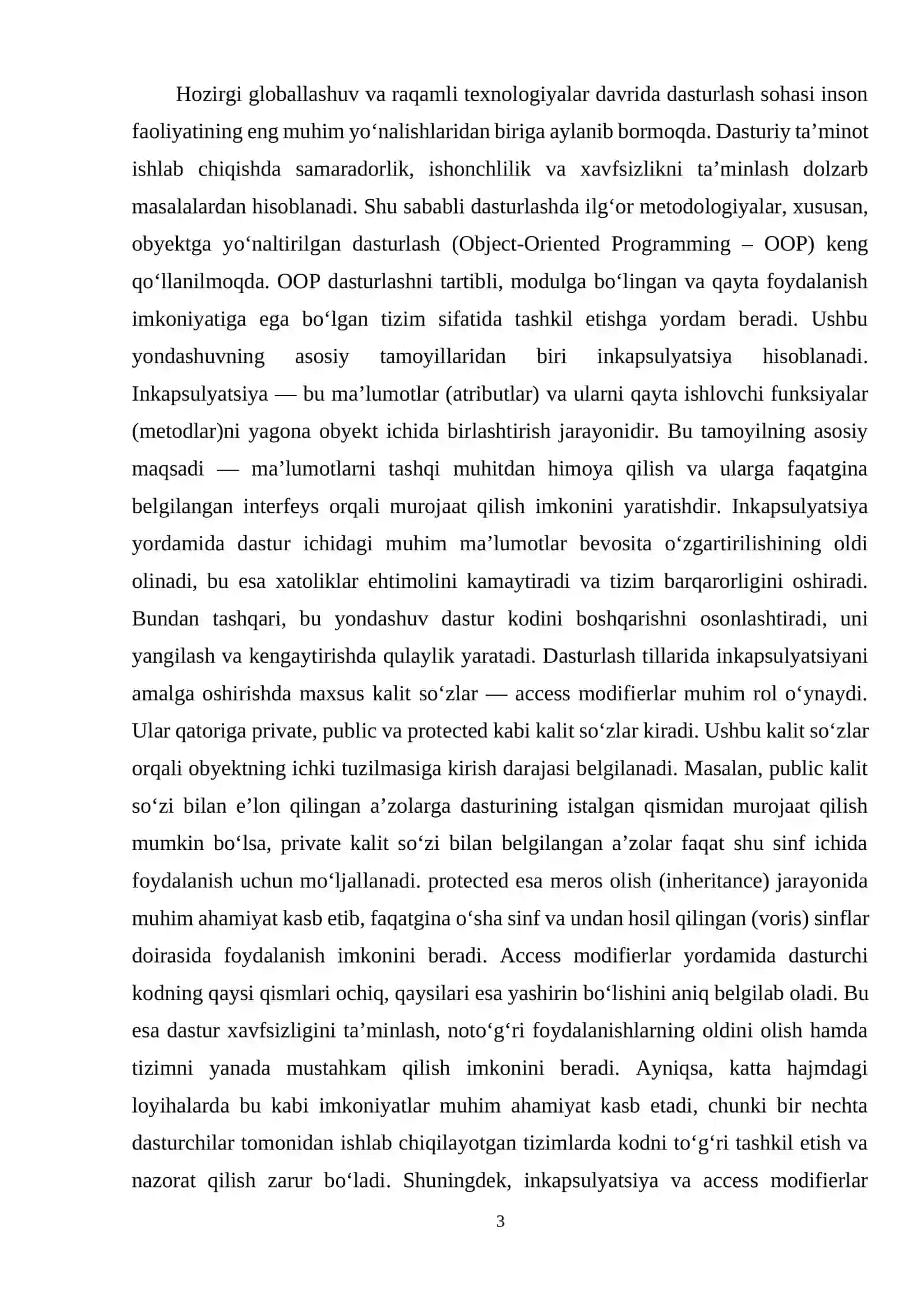 Inkapsulyatsiya, private, public, protected kalit so‘zlar 3
