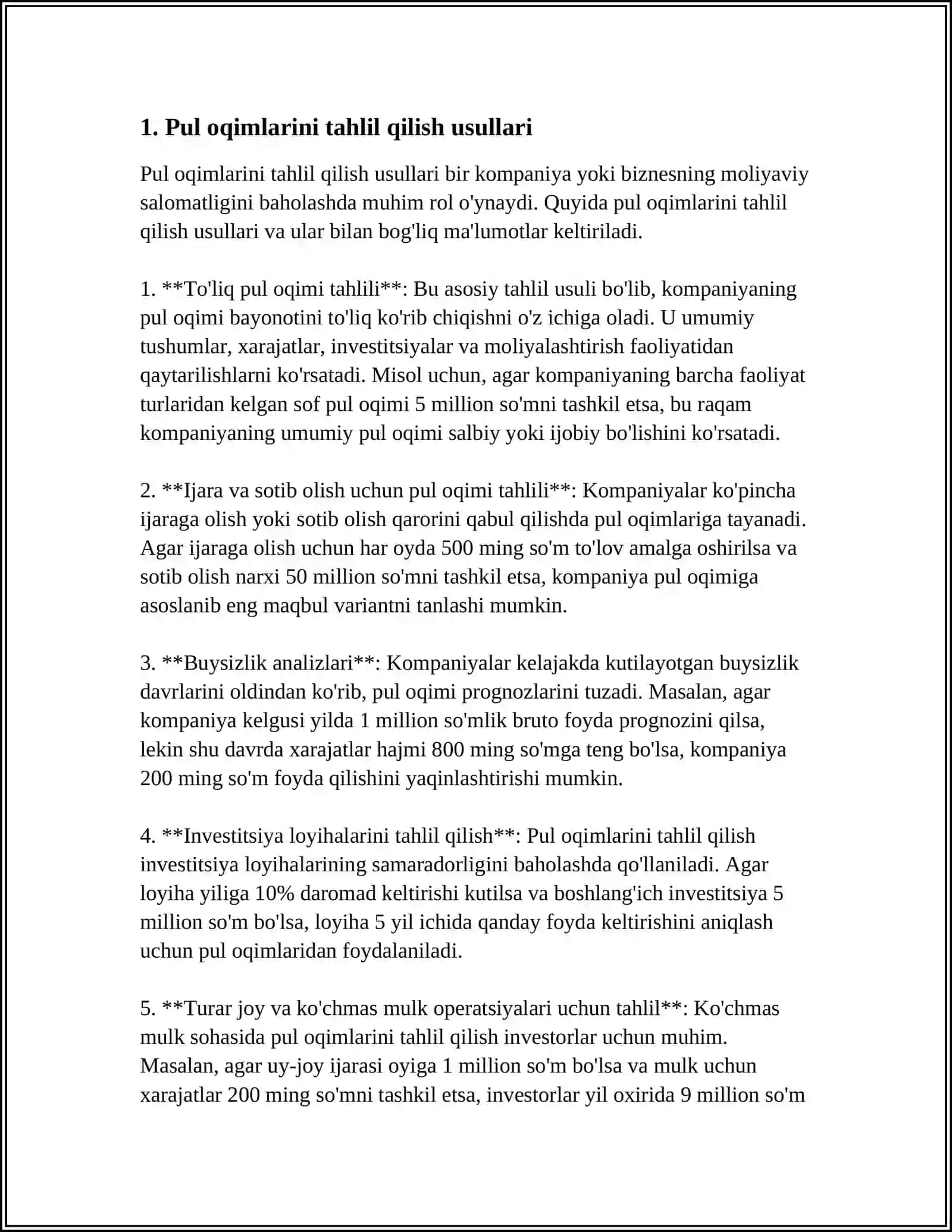 MUSTAQIL ISH Mavzu: PUL OQIMLARINING TAHLILI 3