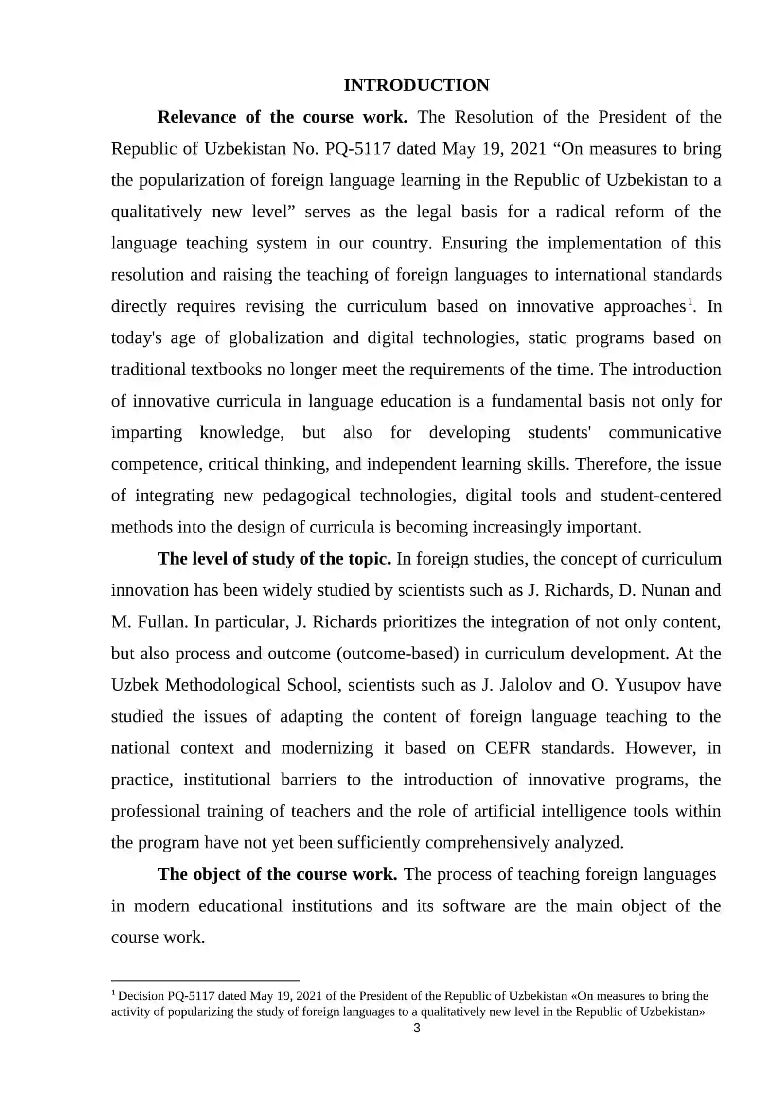 THEORETICAL FOUNDATIONS OF CURRICULUM INNOVATION IN LANGUAGE EDUCATION 3