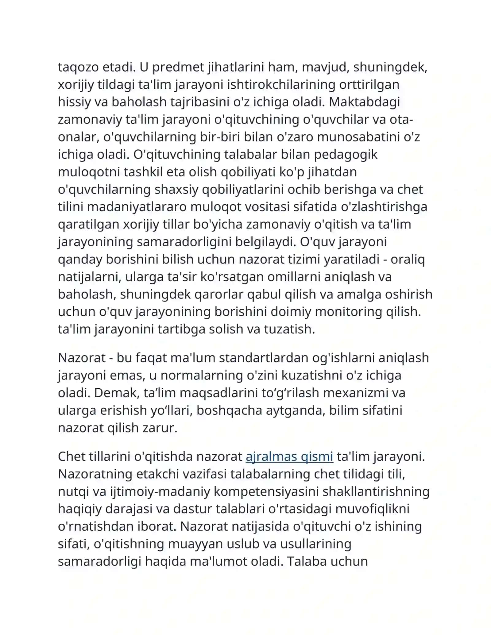 Chet tili bo'yicha bilim,ko'nikma va malakalarni nazorat qilish turlari va shakillari 3