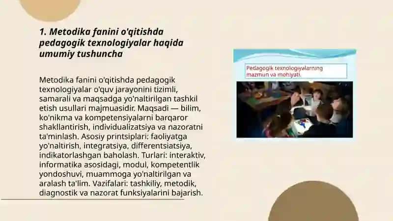Metodika fanini o'qitish texnologiyasi fanda pedagogik texnologiyalardan foydalanish 3