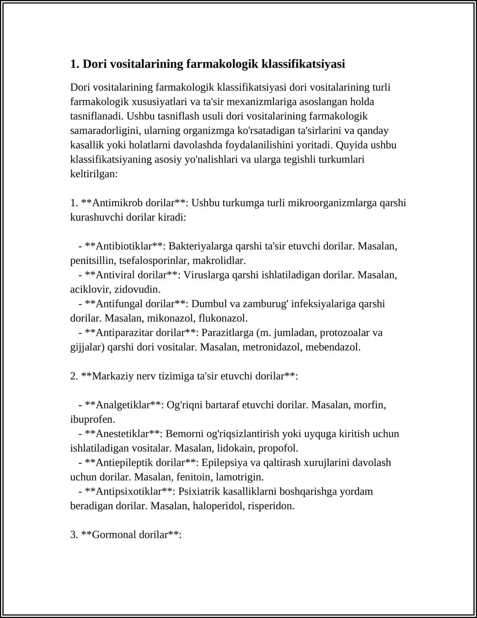 Farmatologiyaning farmakologik klassifikatsiyasi 3