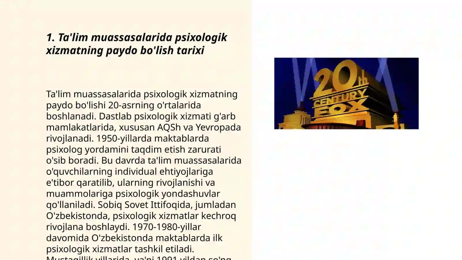 Ta'lim muassasalarida psixalogik xizmat kursining predmeti va vazifalari tashkil etilishi tarixi 3