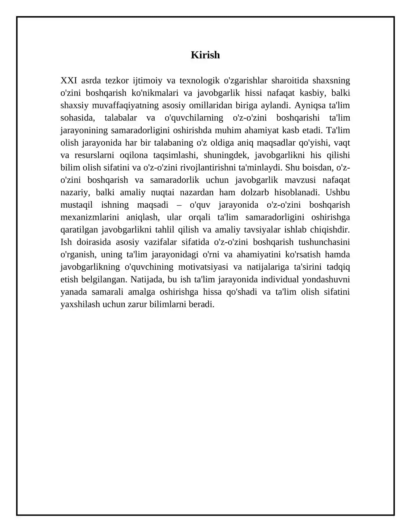 Oʻz-oʻzini boshqarish va samaradorlik uchun javobgarlik.Taʼlim olish jarayonini saʼmarali tashkil etish 3