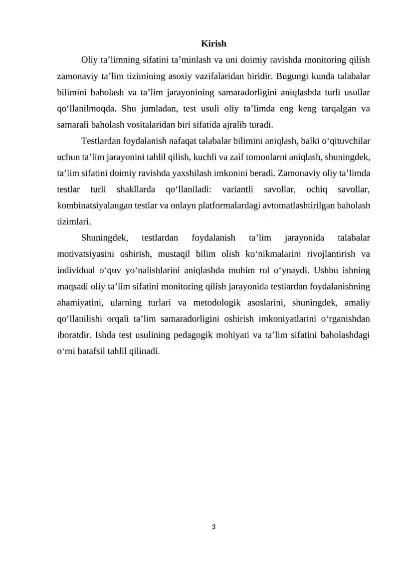: Oliy ta’lim sifatini monitoring qilishda testdan foydalanish 3