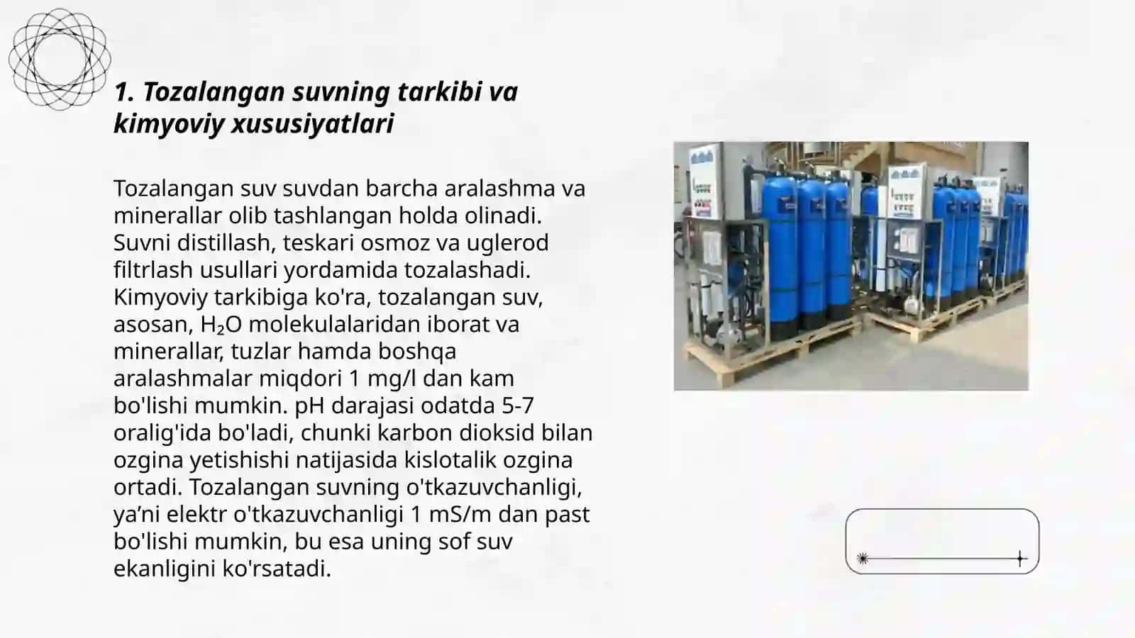 Tozalangan va inyeksiya uchun ishlatiladigan suv tahlili 3