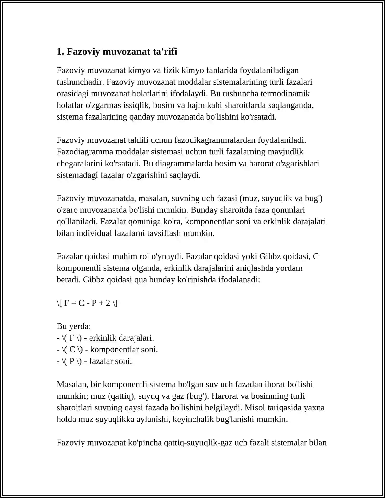 MUSTAQIL ISH Mavzu: FAZOVIY MUVOZANAT 3