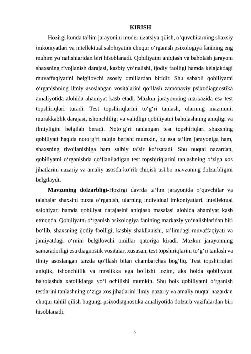 Qobiliyatni o’rganish test topshiriqlarni tanlashning o’ziga xos jihatlari 3