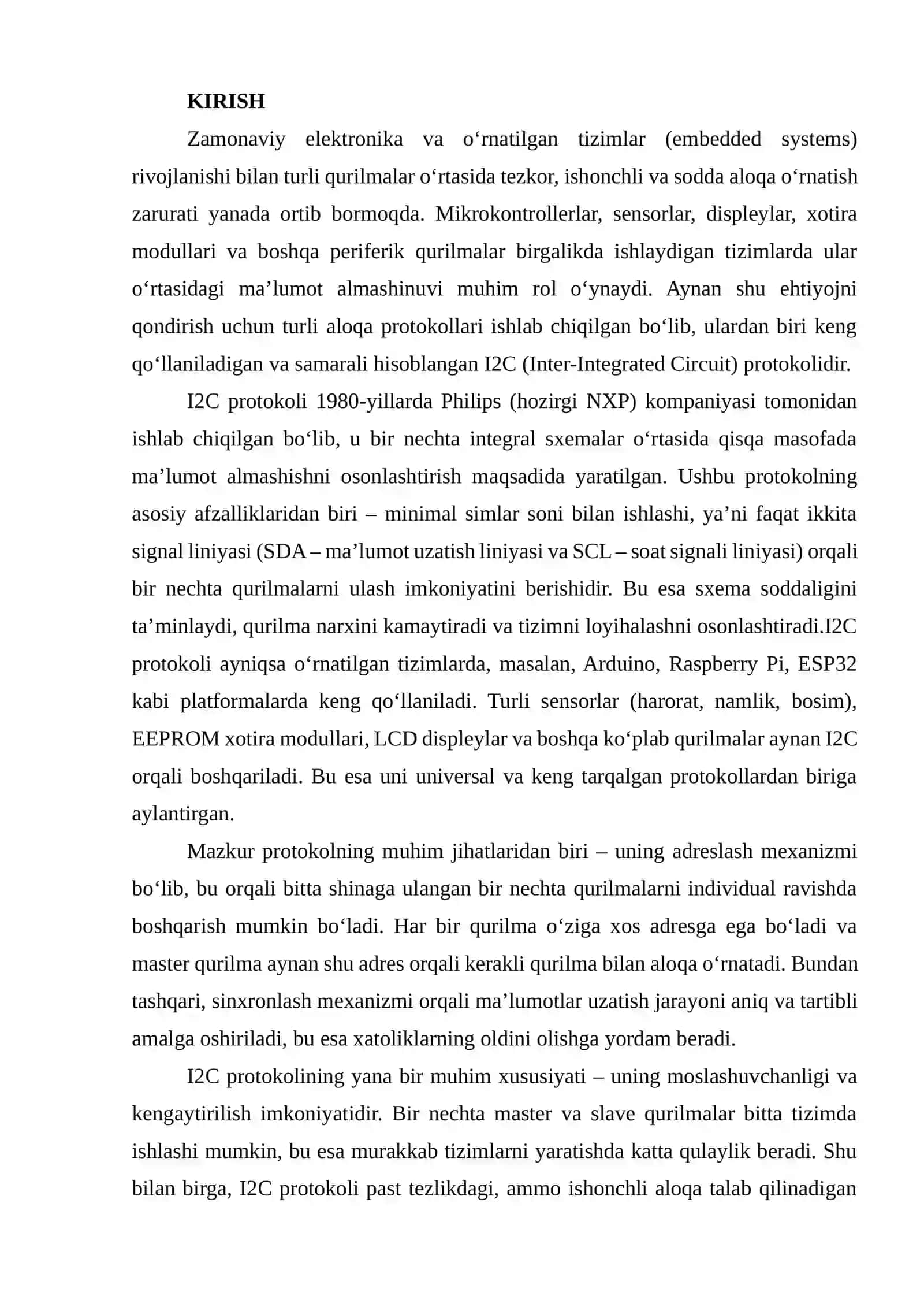 I2C protokolida adreslash, sinxronlash va qurilmalararo aloqa mexanizmi 3