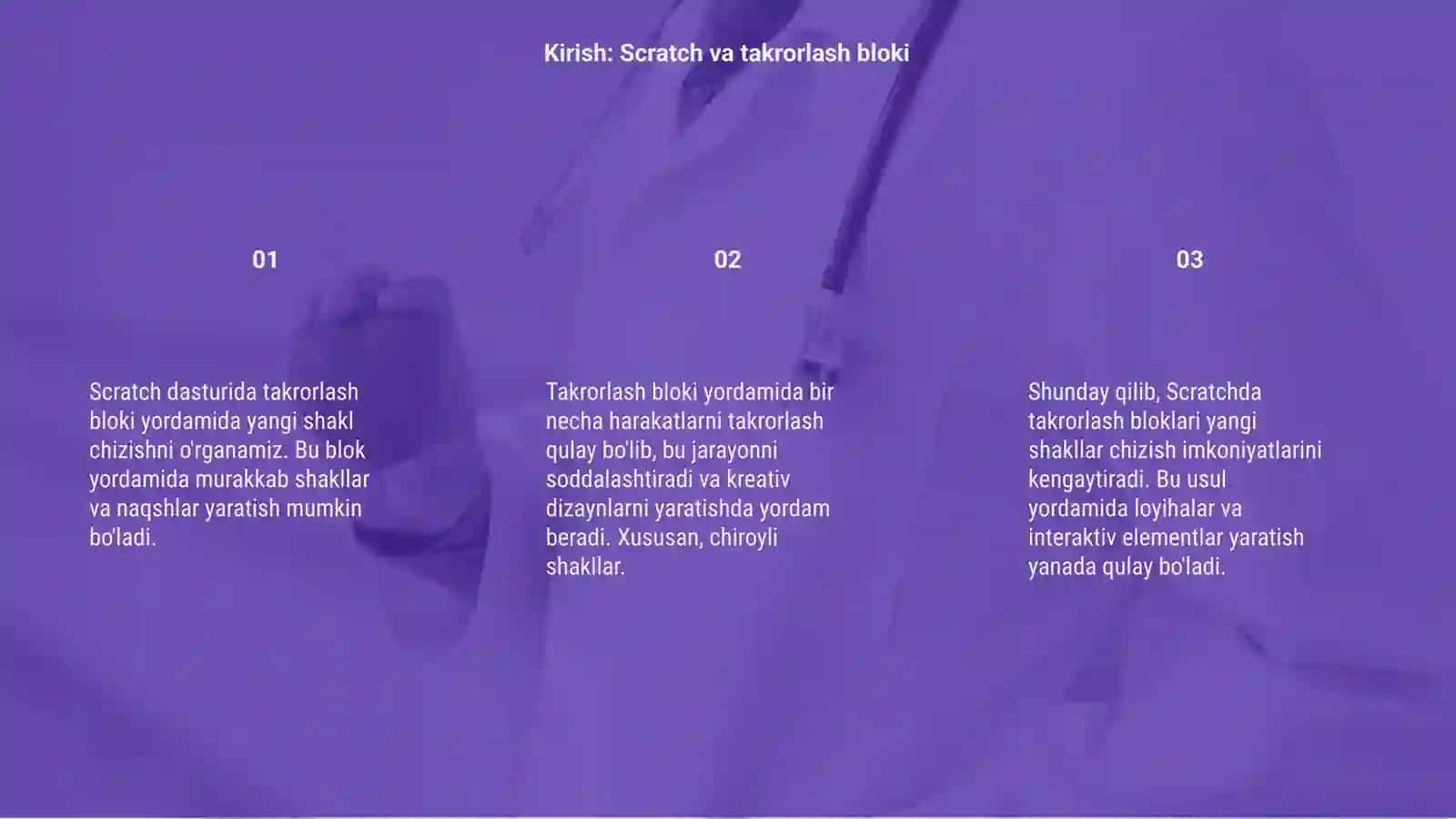 Scratch dasturida takrorlash bloki yordamida yangi shakl chizish 3