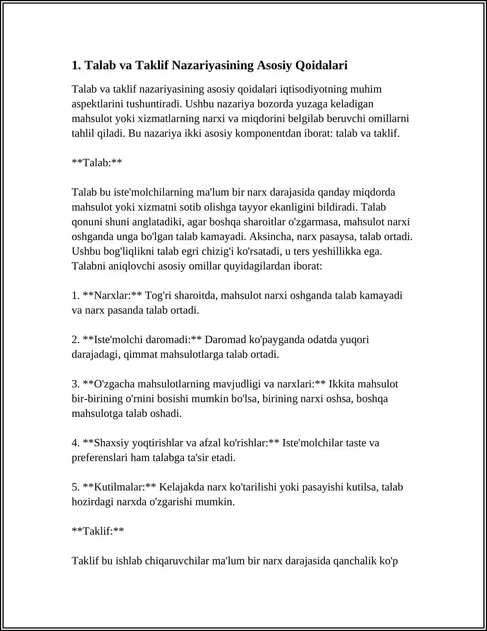TALAB VA TAKLIF NAZARIYASI ASOSLARI 3