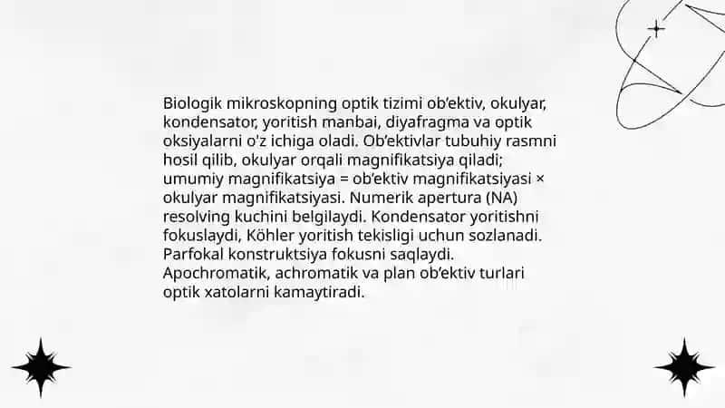 Biologik mikroskopning optik sistemasi va tuzilishi 3