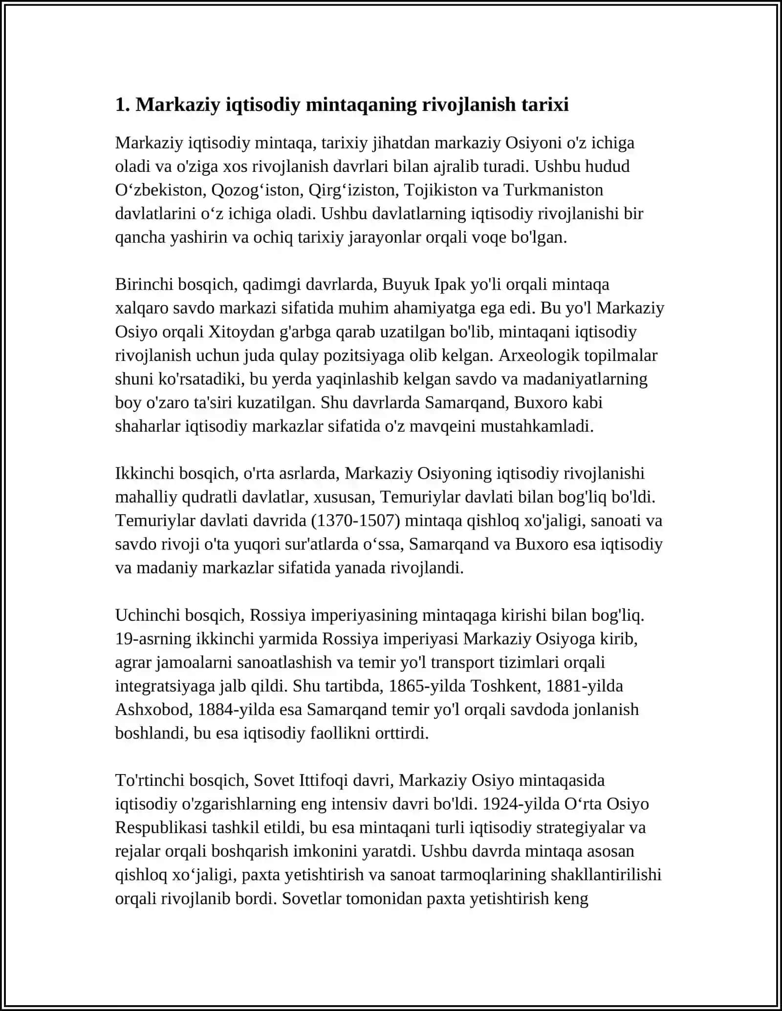 MUSTAQIL ISH Mavzu: MARKAZIY IQTISODIY MINTAQASI 3