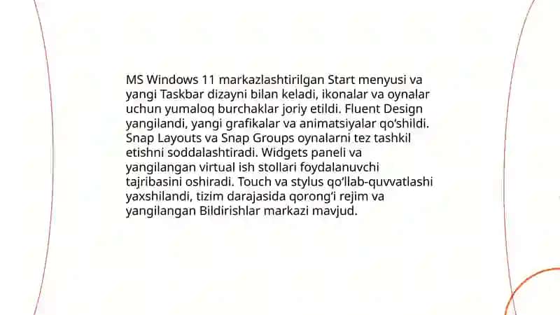 Zamonaviy operatsion tizimlar MS Windows operatsion tizimi va ulardagi yangi imkoniyatlari qulayliklari 3