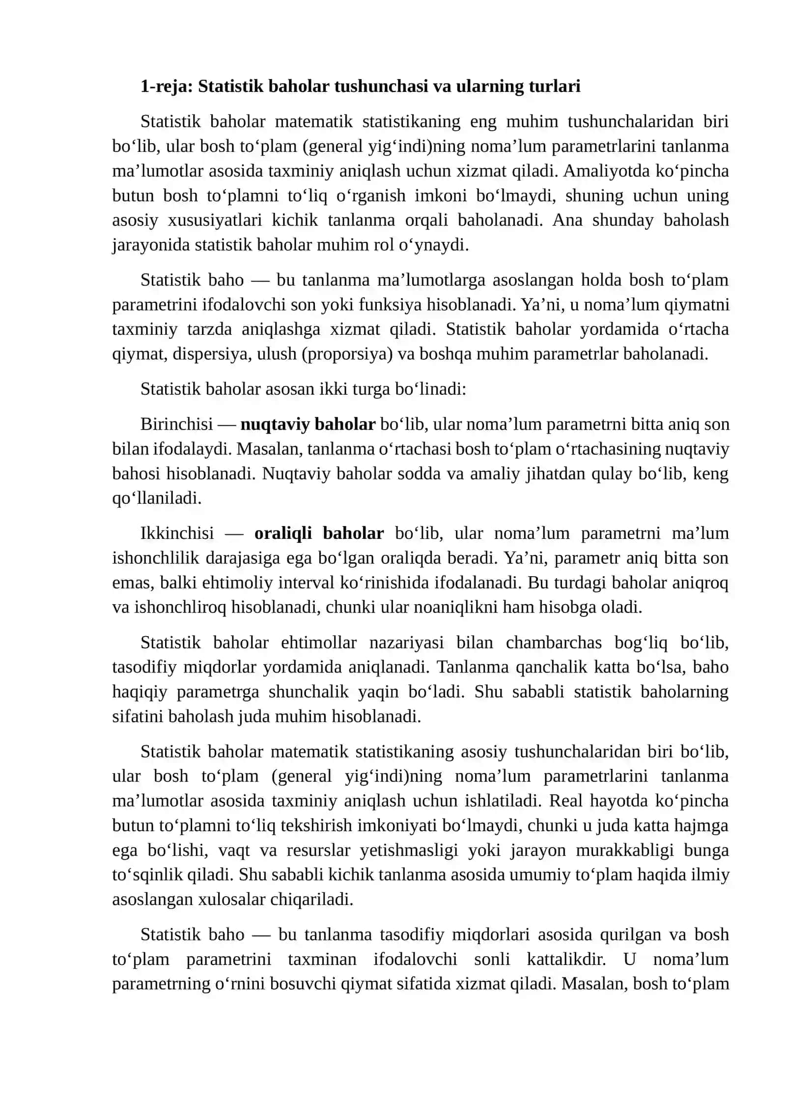 Statistik baholar va ularga qо‘yiladigan talablar 3