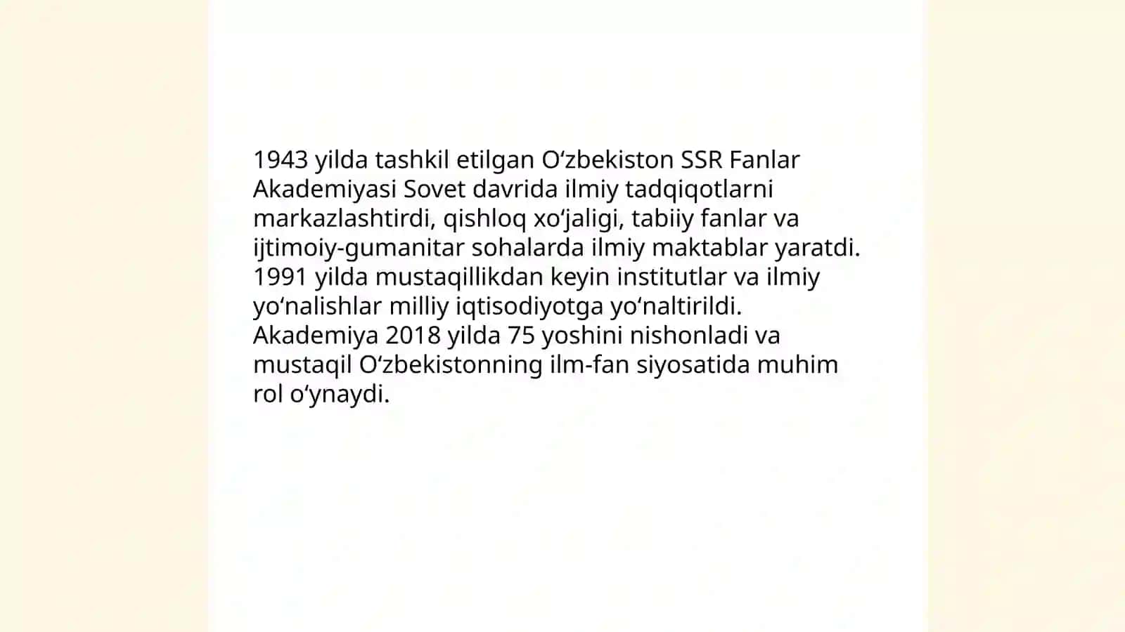 Oʻzbekiston Respublikasi Fanlar Akademiyasi va uning boʻlimlari 3