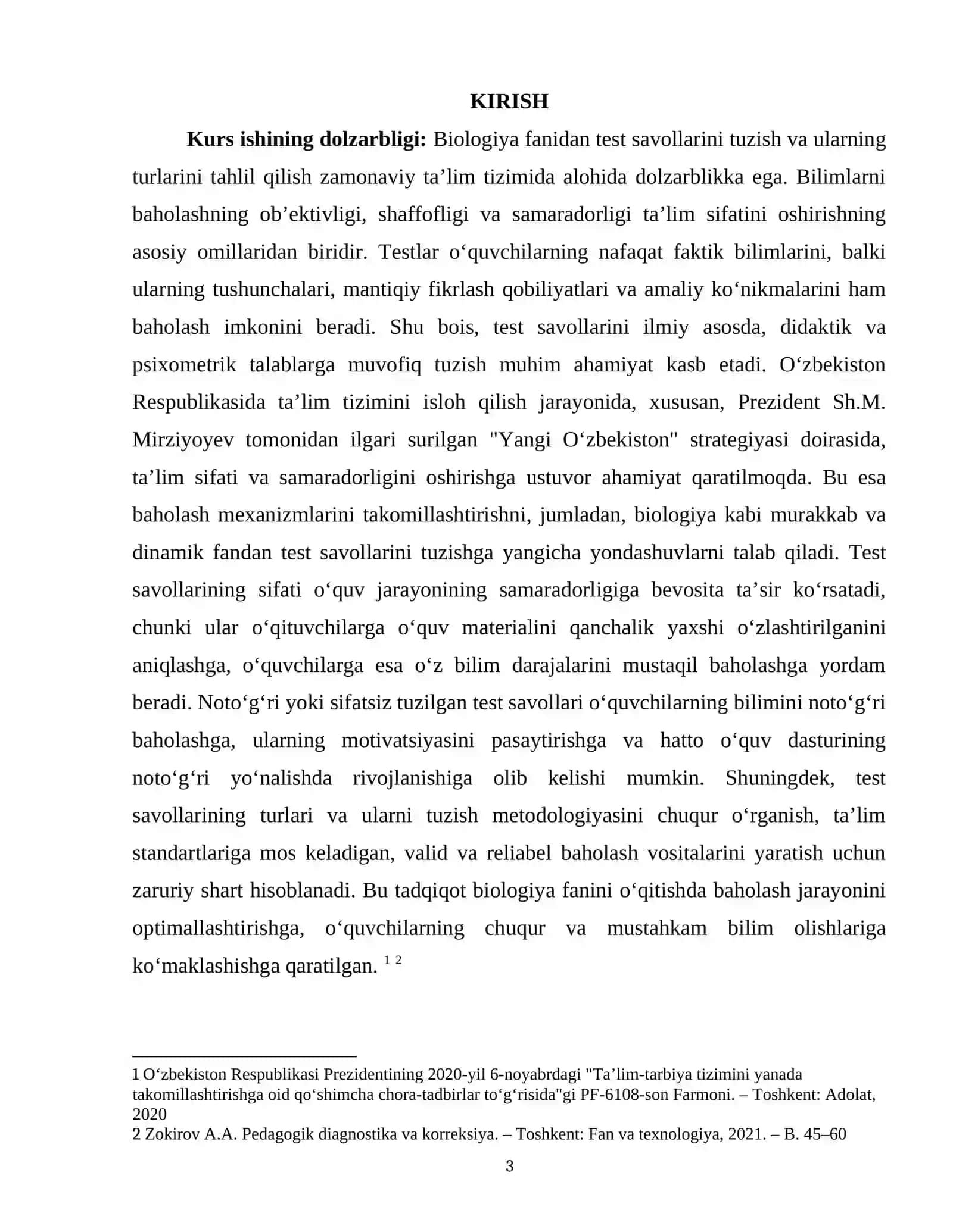 BIOLOGIYA FANIDAN TEST 3