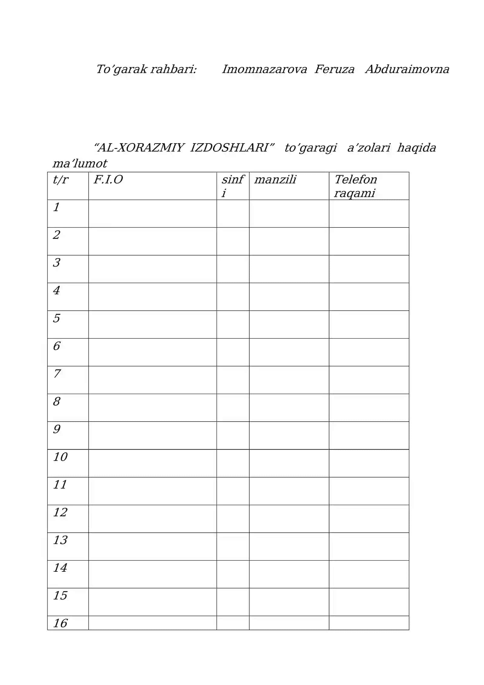 5-sinf Matematika fanidan to'garak konspekt 3