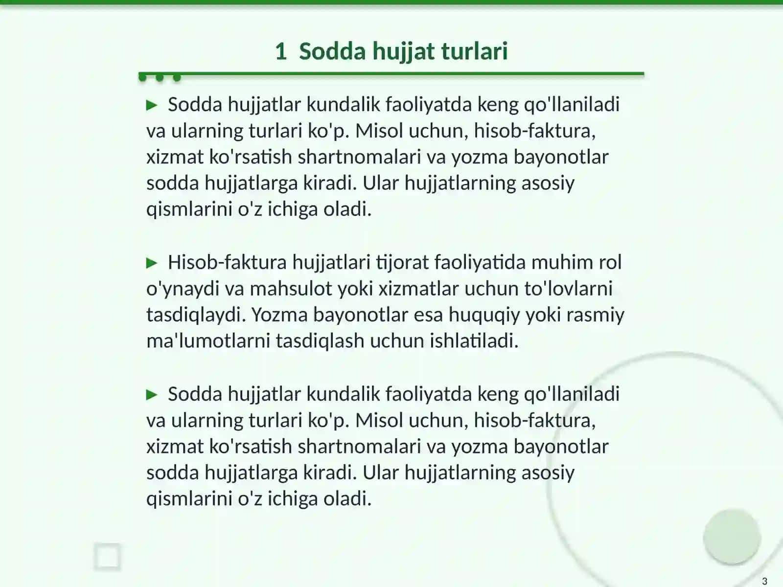 Sodda hujjat turlari va ularning zaruriy qismlari 3