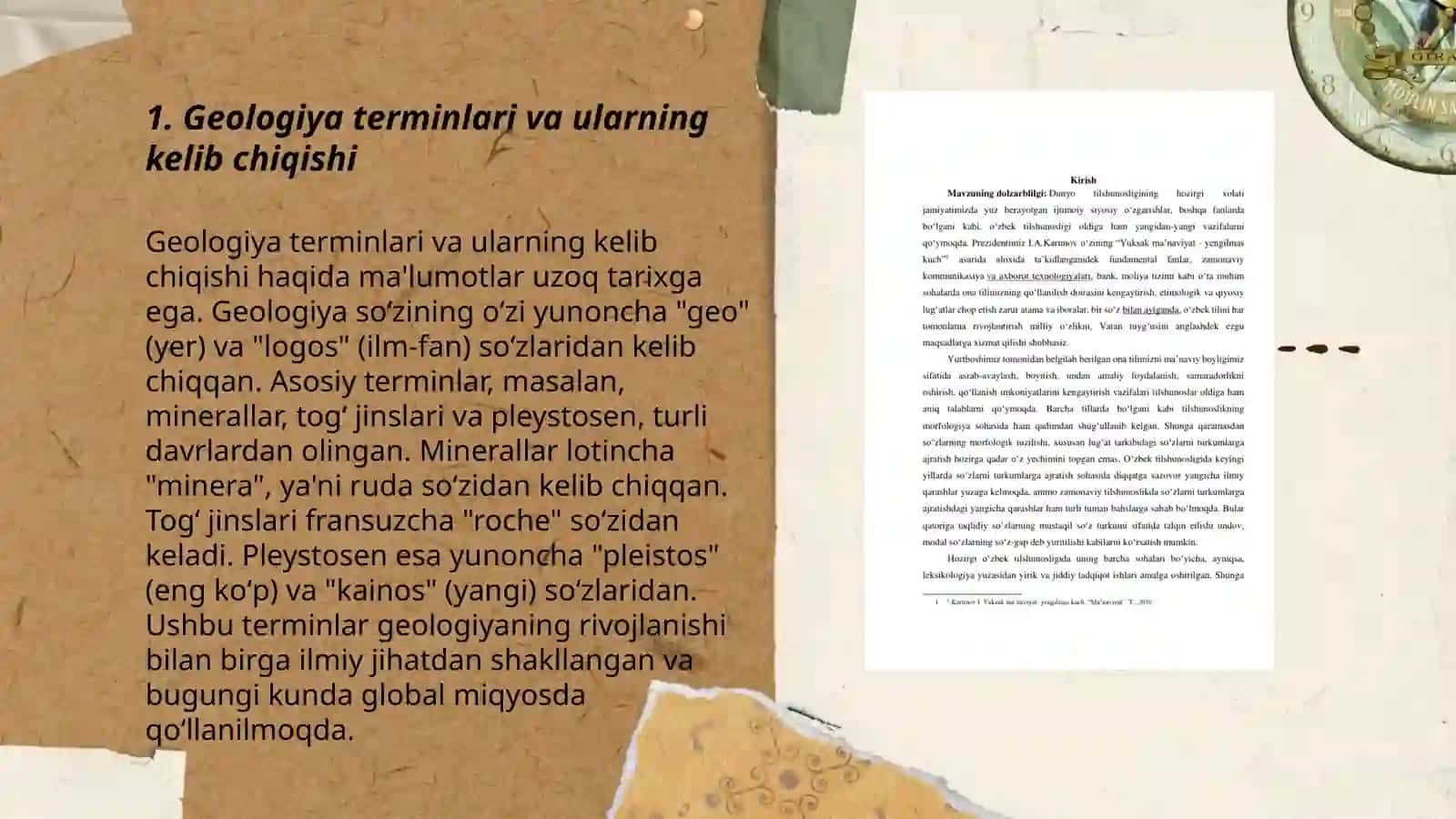 Oʻzbek leksikasining boyish manbaalari. Geologiya sohasiga oid oʻz va oʻzlashma soʻzlar leksikasi 3