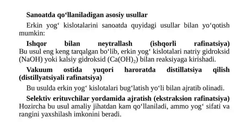 Erkin yog' kislotalarni yo'qotish 3