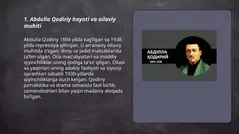 Abdulla Qodiriy hayoti va Mehrobdan Chayon asari 3