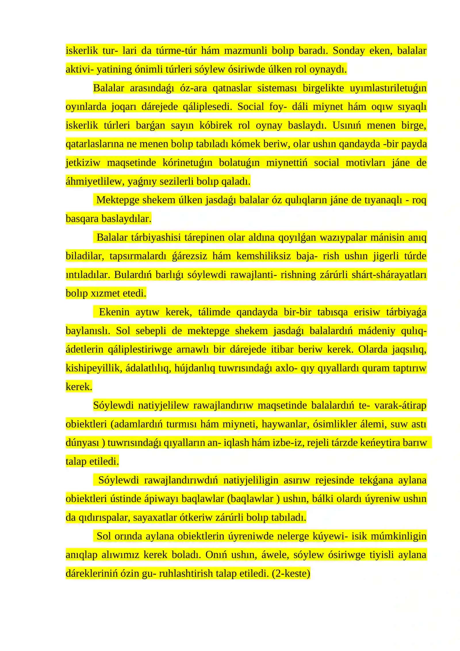 Mektepge shekem tálim shólkeminde sóylewin rawajlandırıwǵa tiyisli jumıslar sisteması 3