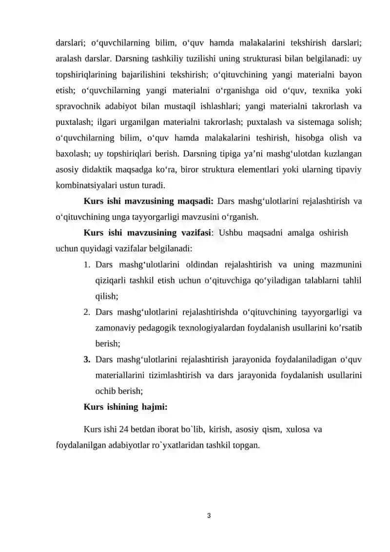 Darsni rejalashtirish va o`qituvchining darsga tayyorgarligi 3