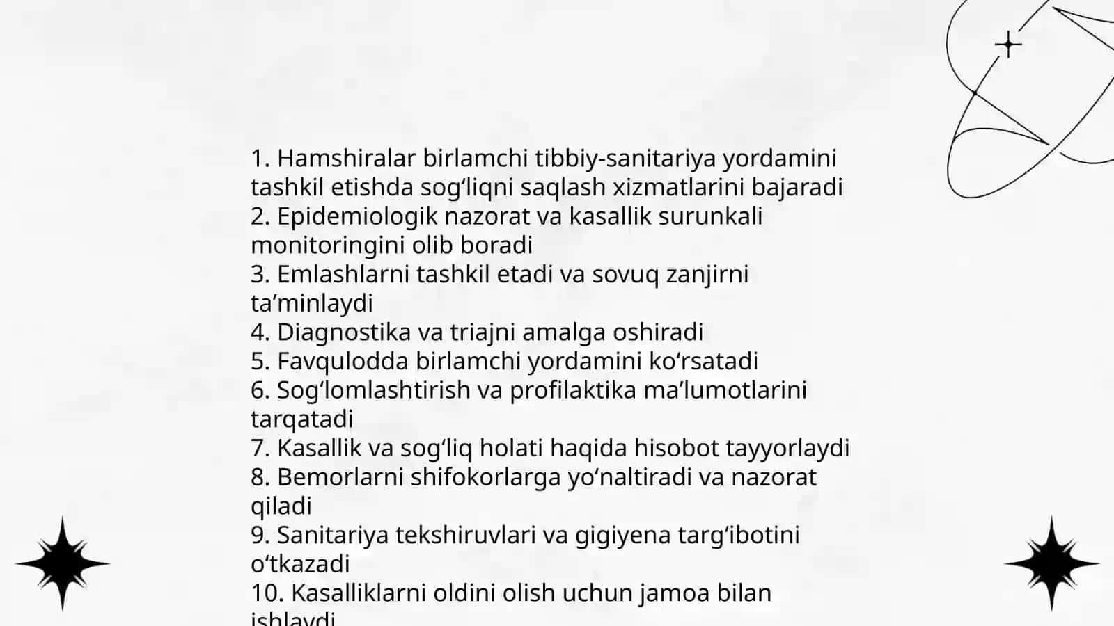 Aholiga birlamchi tibbiy sanitariya yordamini tashkil etish faoliyatida hamshiralarni oʻrni 3