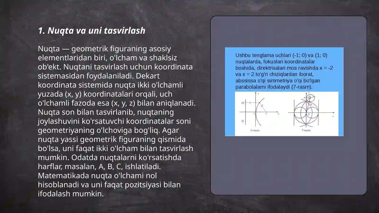 Texnikaviy rasm. Nuqta. Koordinatalar bo'yicha nuqtaning proyeksiyalarini chizish 3