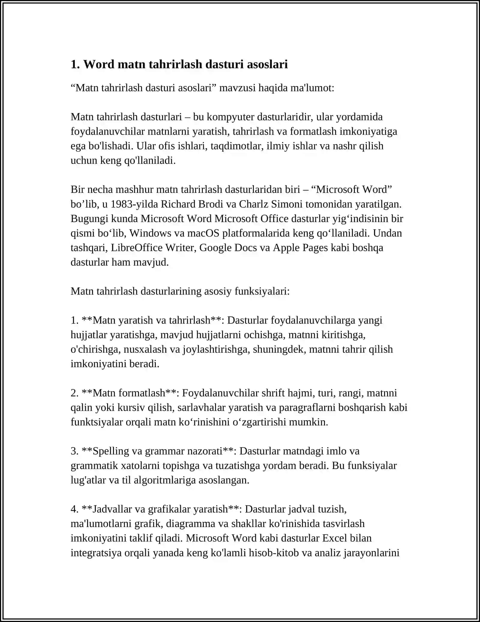 WORD MATIN TAXRIRLAGICHIDA HISOBLASH ISHLARINI BAJARISH 3
