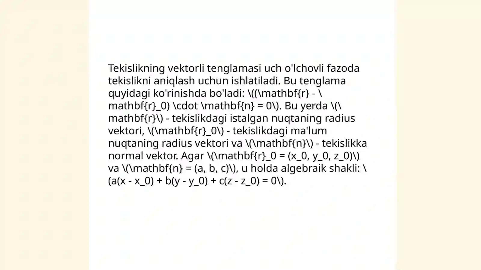 Tekislikning berilish usullari va uning turli tenglamalari 3