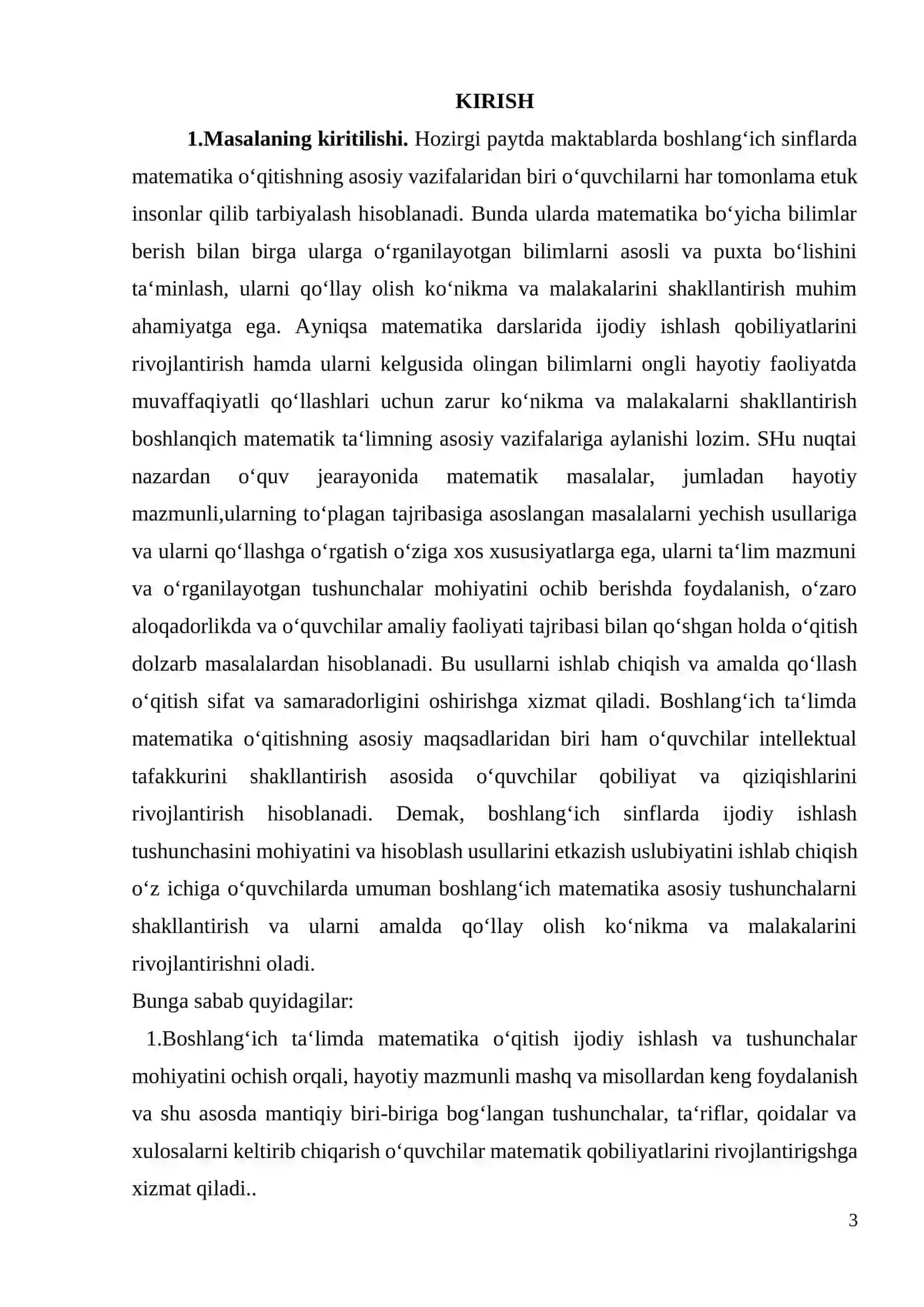 BOSHLANG’ICH SINFLARDA MATЕMATIKADAN O’QUVCHILARNI IJОDIY ISHLASHGA O’RGATISH MЕTОDIKASI(1-SINF MISOLIDA) 3