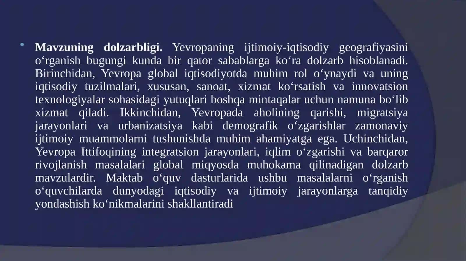 “Yevropa mamlakatlari” mavzusini maktabda o'rganish metodikasi 3