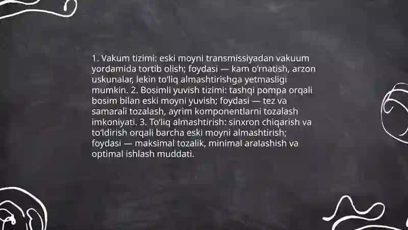 Avtomatik uzatmalar qutisining moylarini almashtirish jihozlari 3